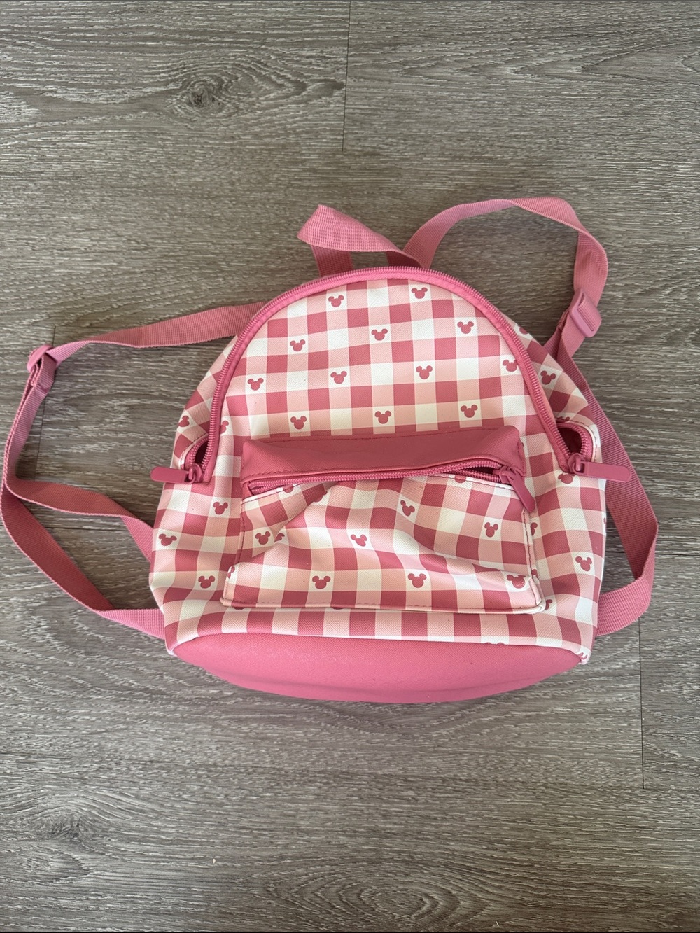 Pink Gingham Backpack with Mickey Head Pattern